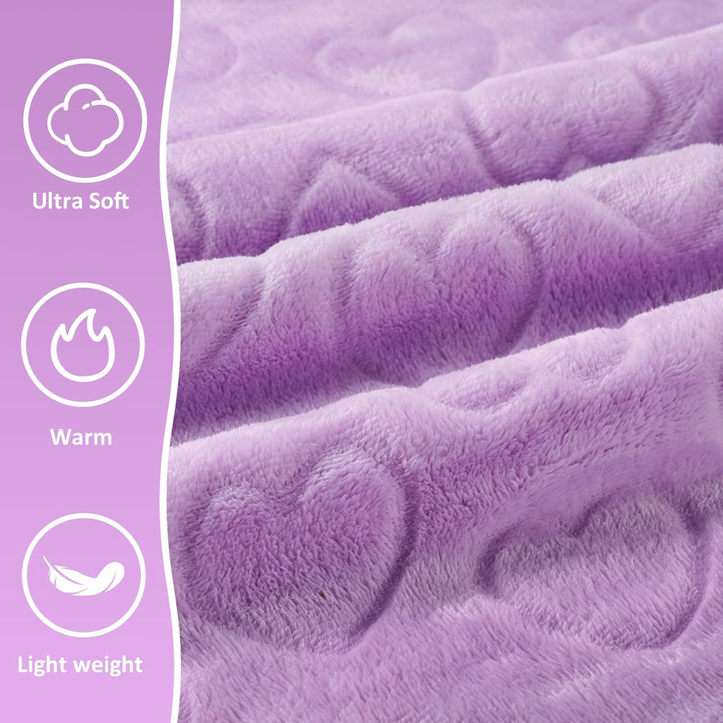 Travel Blanket, Airplane Blanket, Ultra-Soft, Warm & Lightweight, 65x40 in, Outdoor Blanket Essentials for Women, Men & Kids, Included Eye Mask, Luggage Sleeve & Backpack Clip Heart Purple