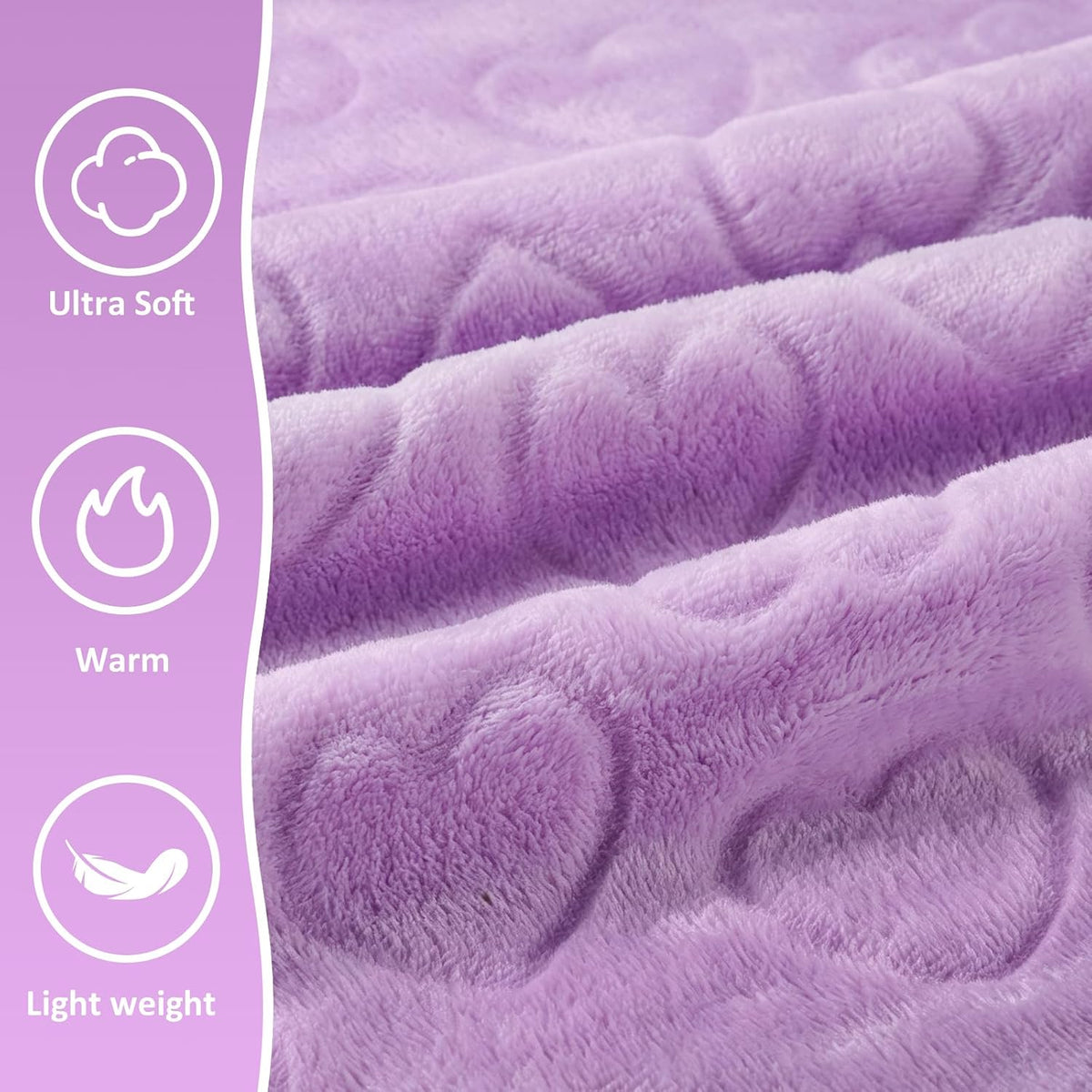 Travel Blanket, Airplane Blanket, Ultra-Soft, Warm & Lightweight, 65x40 in, Outdoor Blanket Essentials for Women, Men & Kids, Included Eye Mask, Luggage Sleeve & Backpack Clip Heart Purple