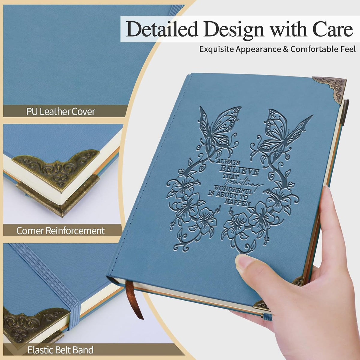 Butterfly Gifts for Women Men Butterfly Journal Floral Writing Notebook Encouragement Gift Inspirational A5 Dark BlueThick Notebooks for Work Travel School(butterfly BELIEVE -dark blue)