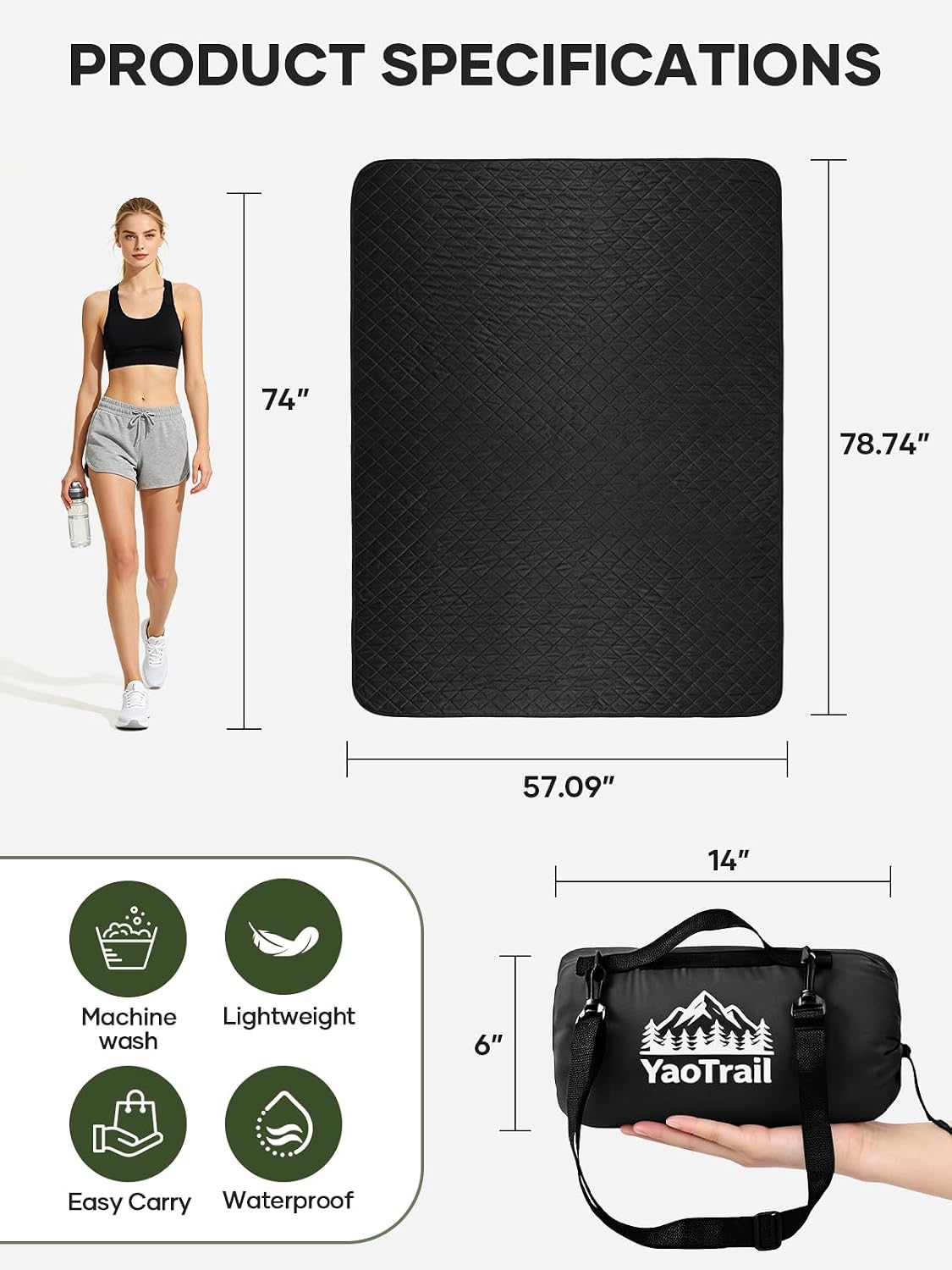 Waterproof Camping Blankets, Reversible Picnic Blanket 79x57 in
