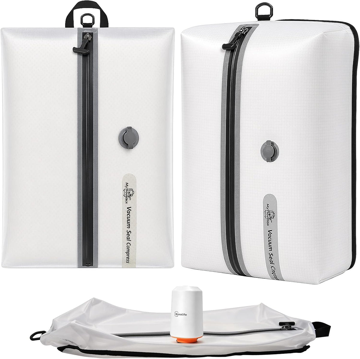 18L Travel Vacuum Bags with Electric Pump, 2 Pack Bag, White