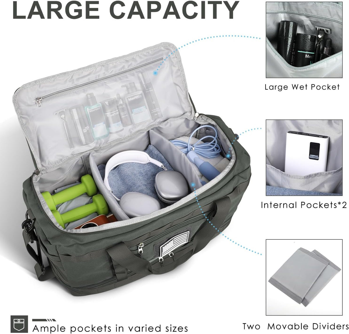 Gym Bag for Men Women, Carry on Luggage 22x14x9 Airline Approved Duffle Bag