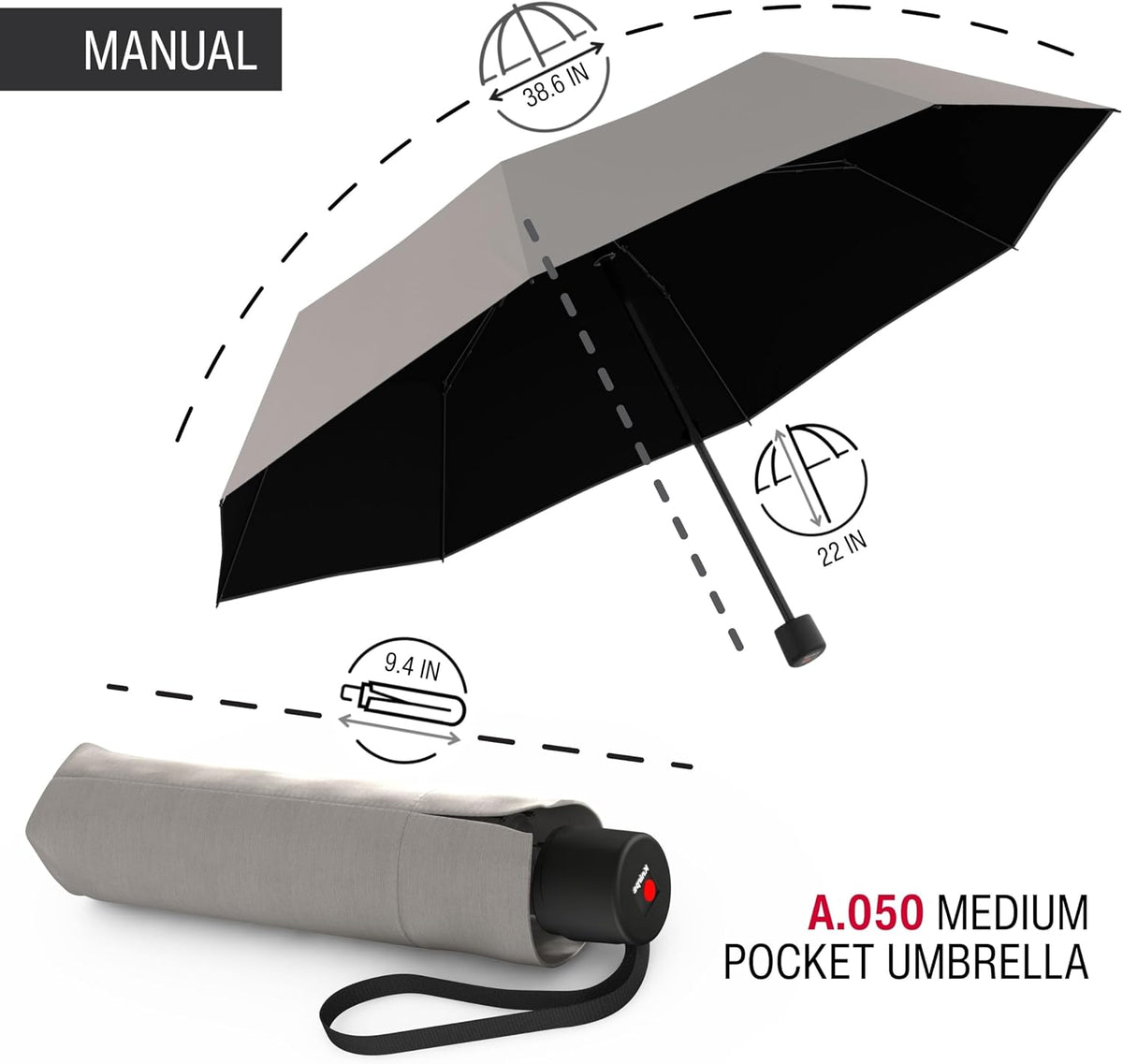 Knirps A.050 2 Person Sun Umbrella, Heat Shield, Sandstone Black Coating