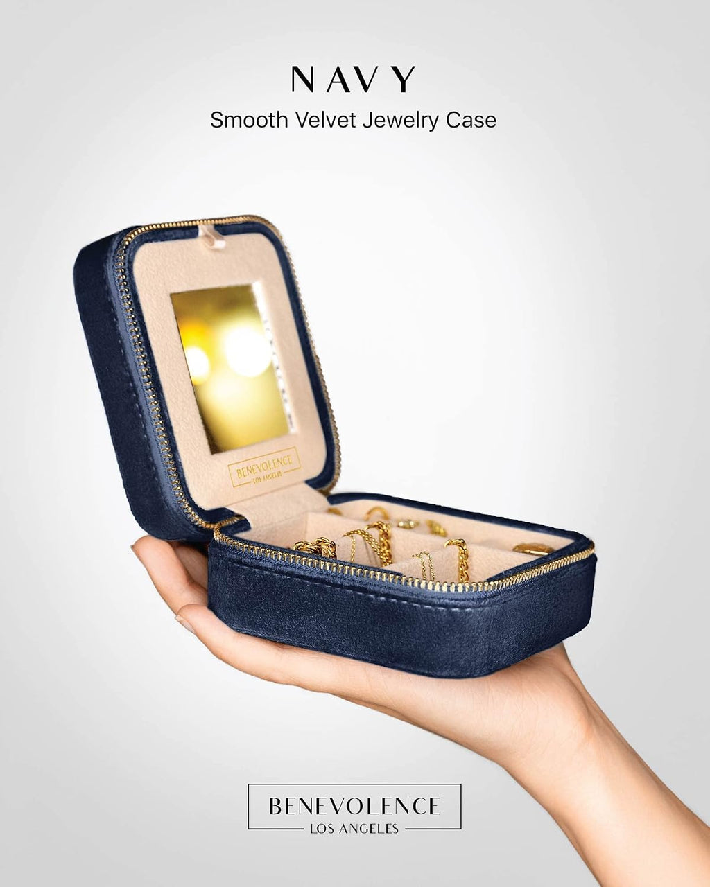 Benevolence LA Featured in Oprah's Favorite Things Plush Velvet Travel Jewelry Box – Jewelry Organizer Case with Mirror – Birthday Gifts for Women – Navy Blue