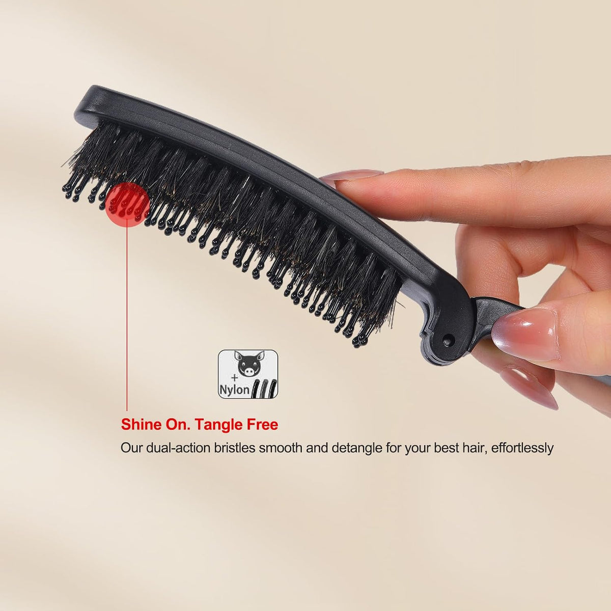 Mini Folding Boar Bristle Hair Brush for Women Men Travel & Purse, 4.4 in