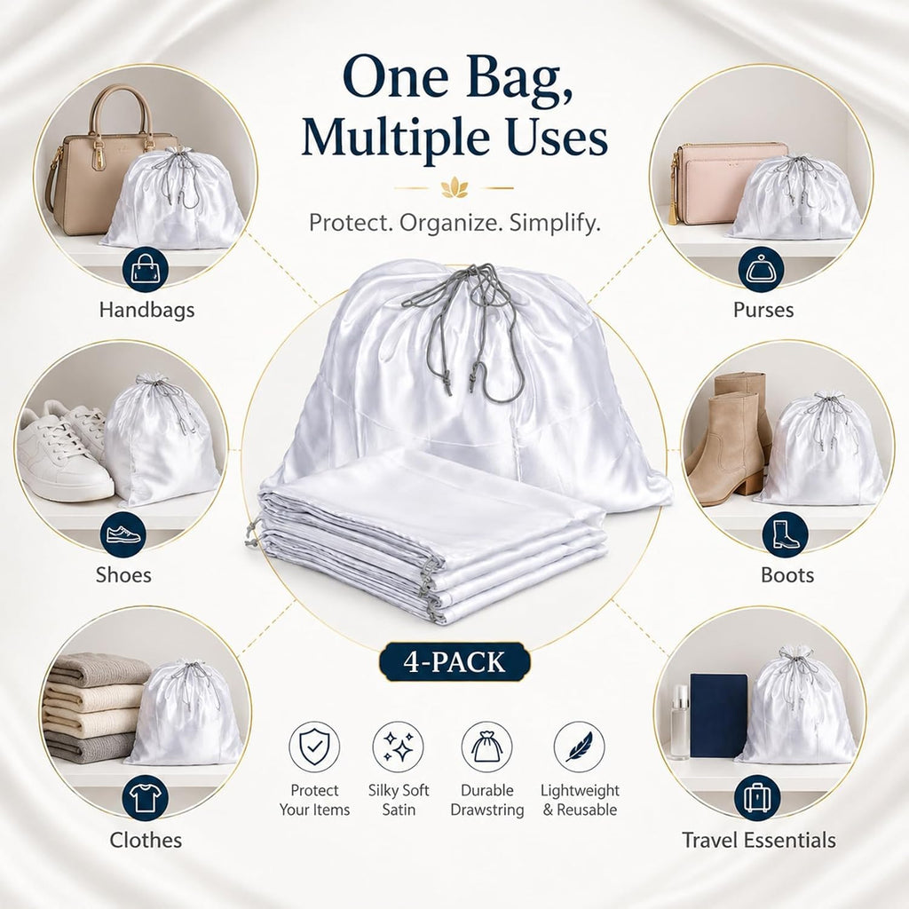 MAQIHAN Dust Bags for Handbags - Large Silk Purse Dust Bags with Drawstring