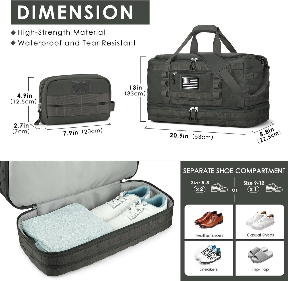 Gym Bag for Men Women, Carry on Luggage 22x14x9 Airline Approved Duffle Bag