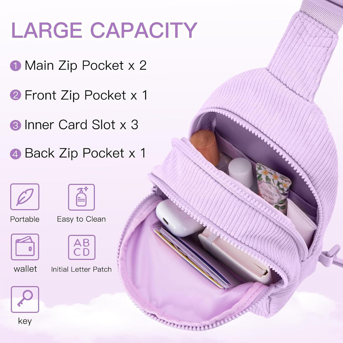 Viverte Small Corduroy Sling Bag Initial Crossbody Bag Fanny Pack for Girls Personalized Birthday Gifts for Teen Girls Gifts
