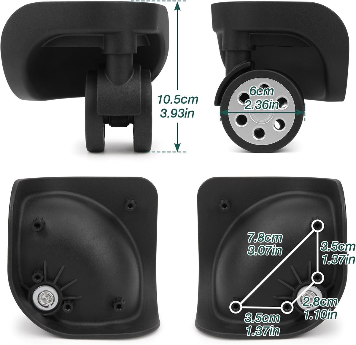 1Pair Double Row Luggage Replacement Caster Wheels Suitcase Repair A135C