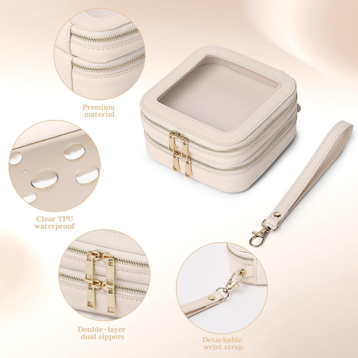 Pinkmik Double Layer Makeup Bag (Beige, 2-Layer MINI)