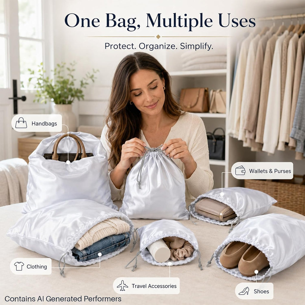 MAQIHAN Dust Bags for Handbags - Large Silk Purse Dust Bags with Drawstring