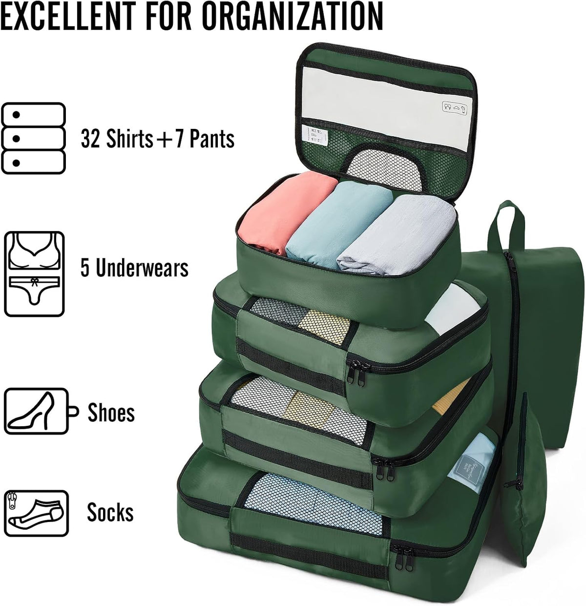 Veken 8 Set Packing Cubes for Travel Essentials, Suitcase Organizer Bags in 4 Sizes, Carry-On Luggage Accessories with Large Laundry & Hanging Toiletry Bag, Must-Have for Airplane, Road Trip & Camping