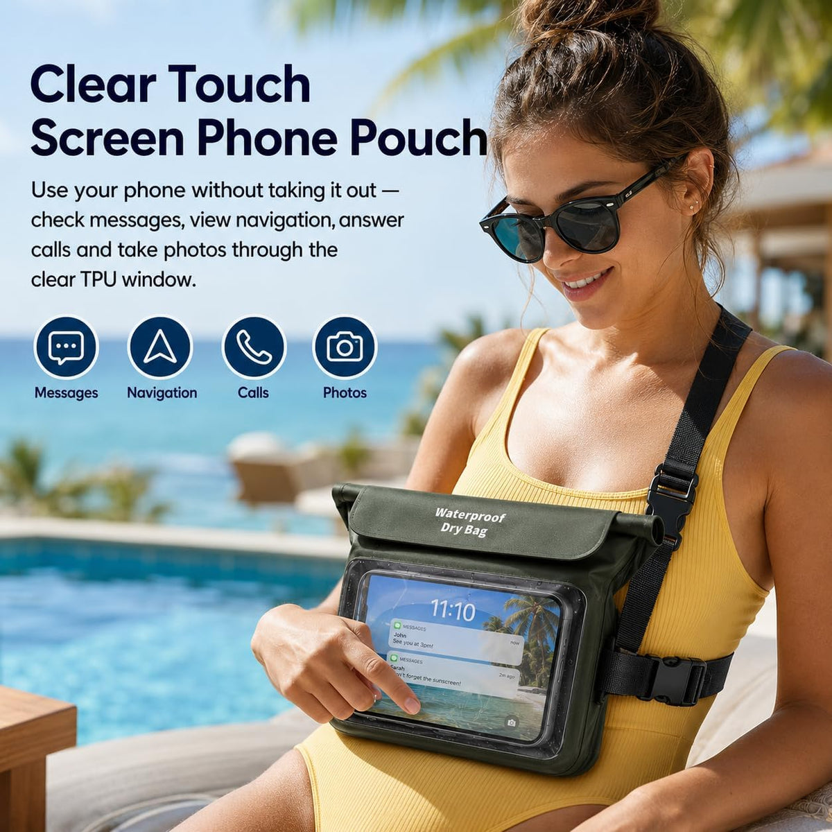 100% IPX8 Waterproof Fanny Packs,TPU Floating Waist Pouch Dry Bags Green