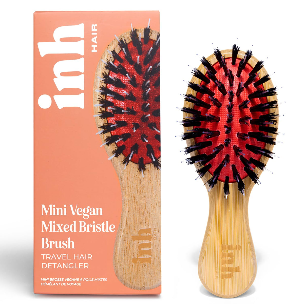 INH Mini Boar Bristle Hair Brush | Travel Size Detangling Paddle Brush