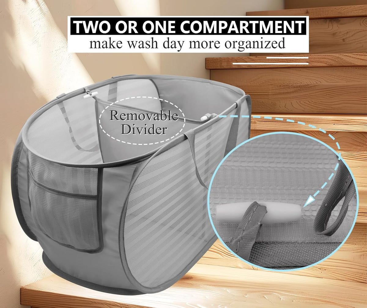 Collapsible Laundry Hamper Basket,Pop Up Mesh Divider Bag for Laundry Room