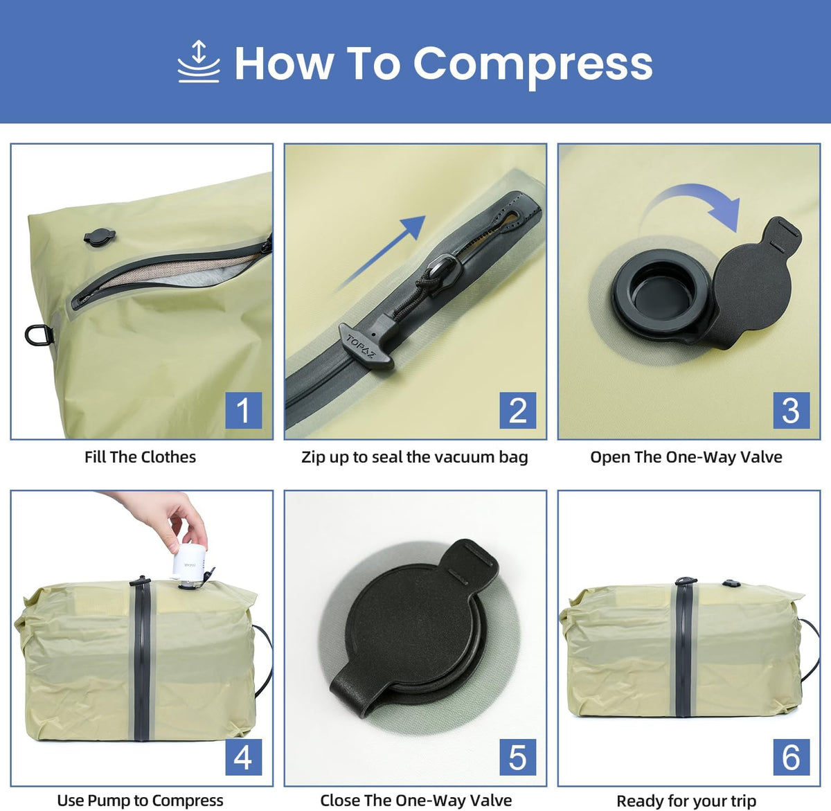 BAGAIL TPU Vacuum Bag for Travel, Reusable Compression Bag with IPX8 Waterproof Zipper, Save Space for Suitcase, Backpack and Carry on (Olive Green, ExtraLarge, With Pump)
