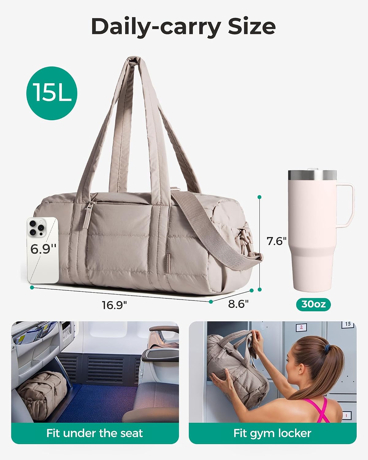 BAGSMART Reiki Gym Bag for Women Puffy Yoga Mat Travel Weekender Duffle Bag