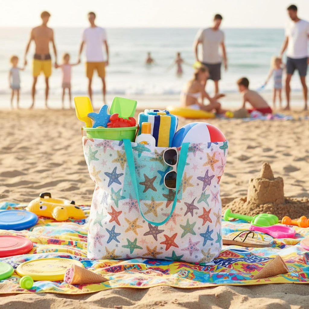 3 Pcs 3 Pcs Mesh Beach Bags Portable Mesh Shower Beach Toy Bag With Drawstring Extra Large Tote Hanging Toiletry Bath Organizer for Camping Swimming Gym Travel (Muti Color,Animal Style)