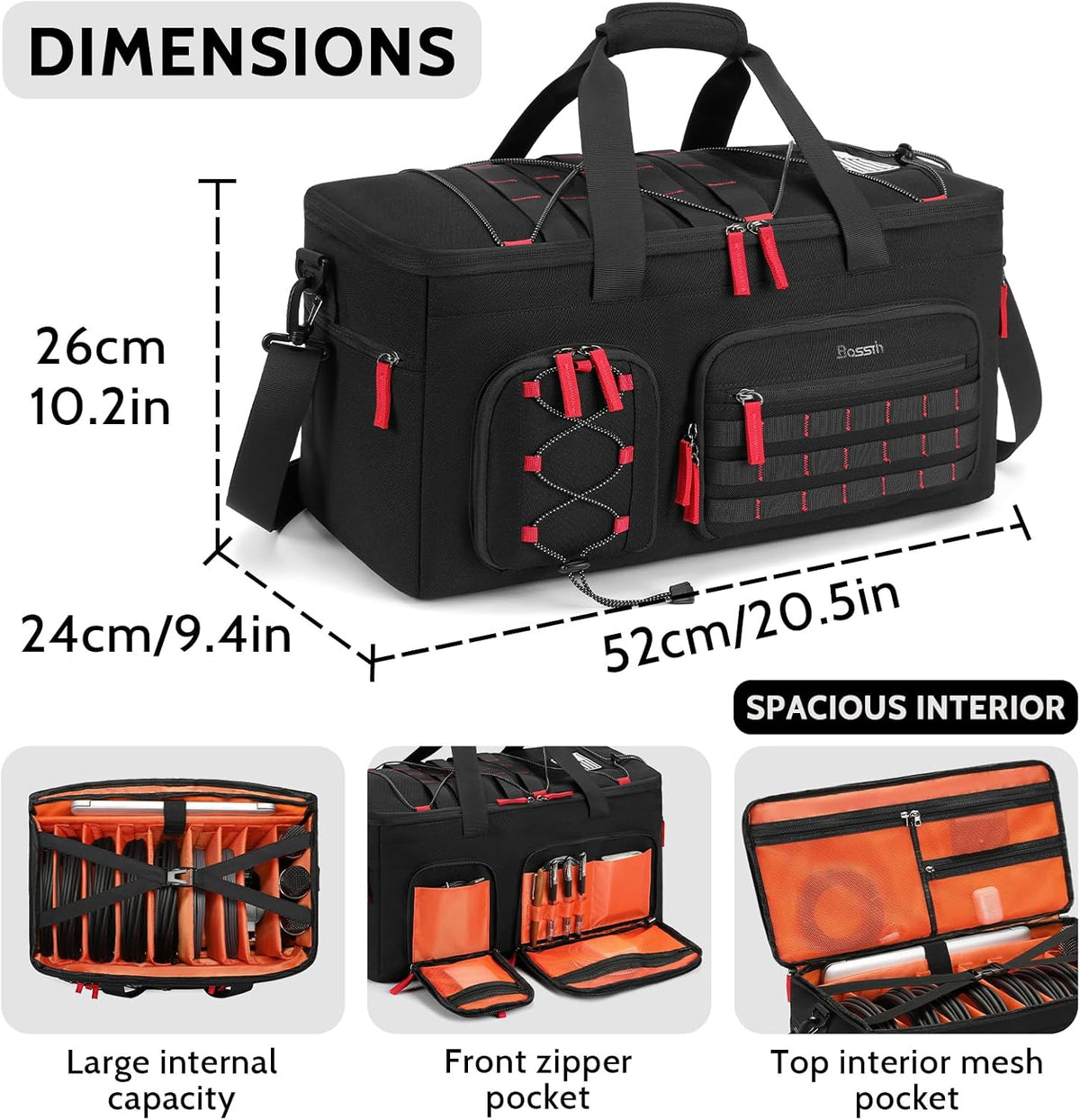 BOSSTIN DJ Cable Bag with Detachable Dividers for Equipment and Music Gear