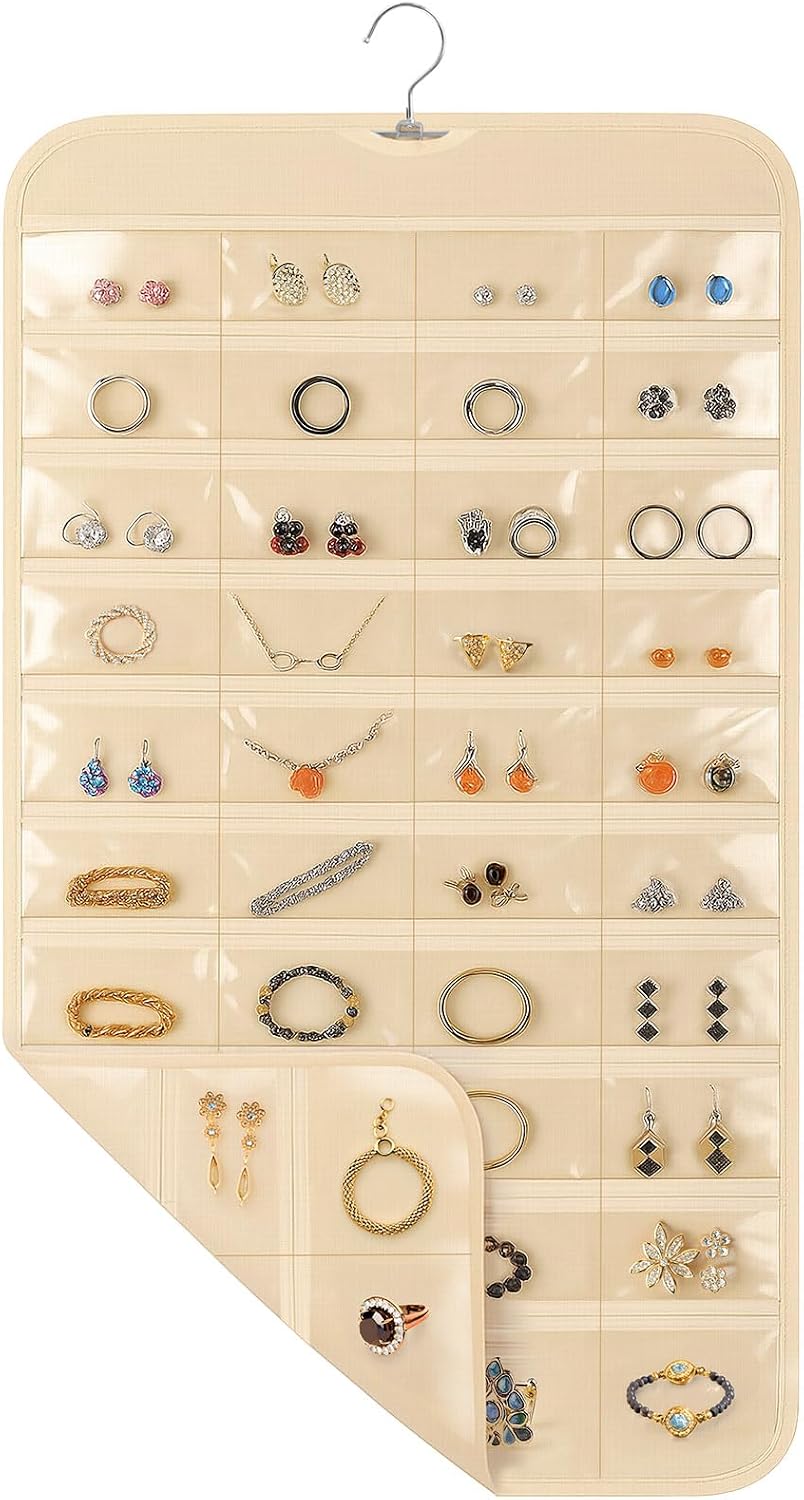 1 Pack Hanging Jewelry Organizer, 80 Clear Pockets Earring Storage