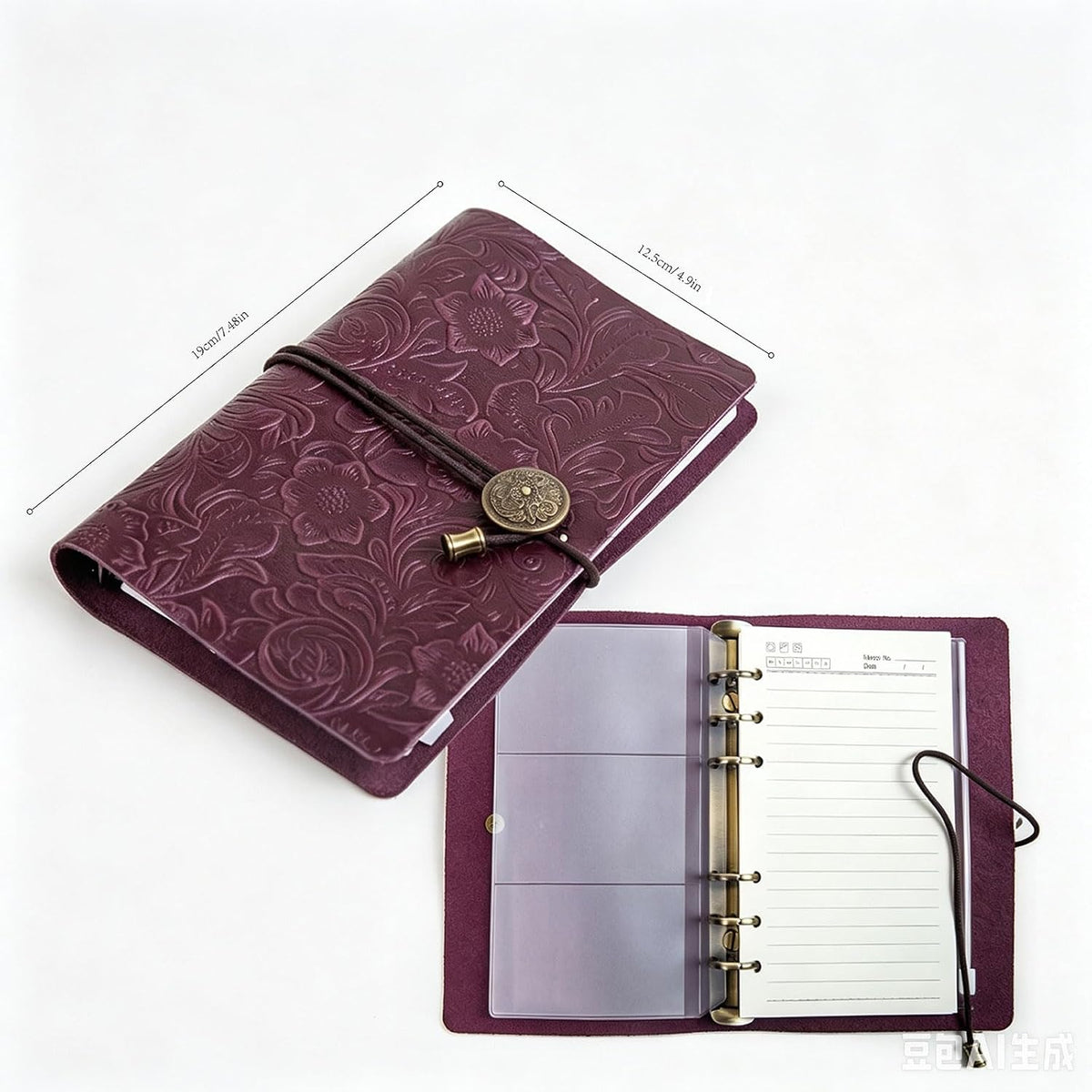 Refillable Leather Journal, Travelers Notebook Cover A6, Purple
