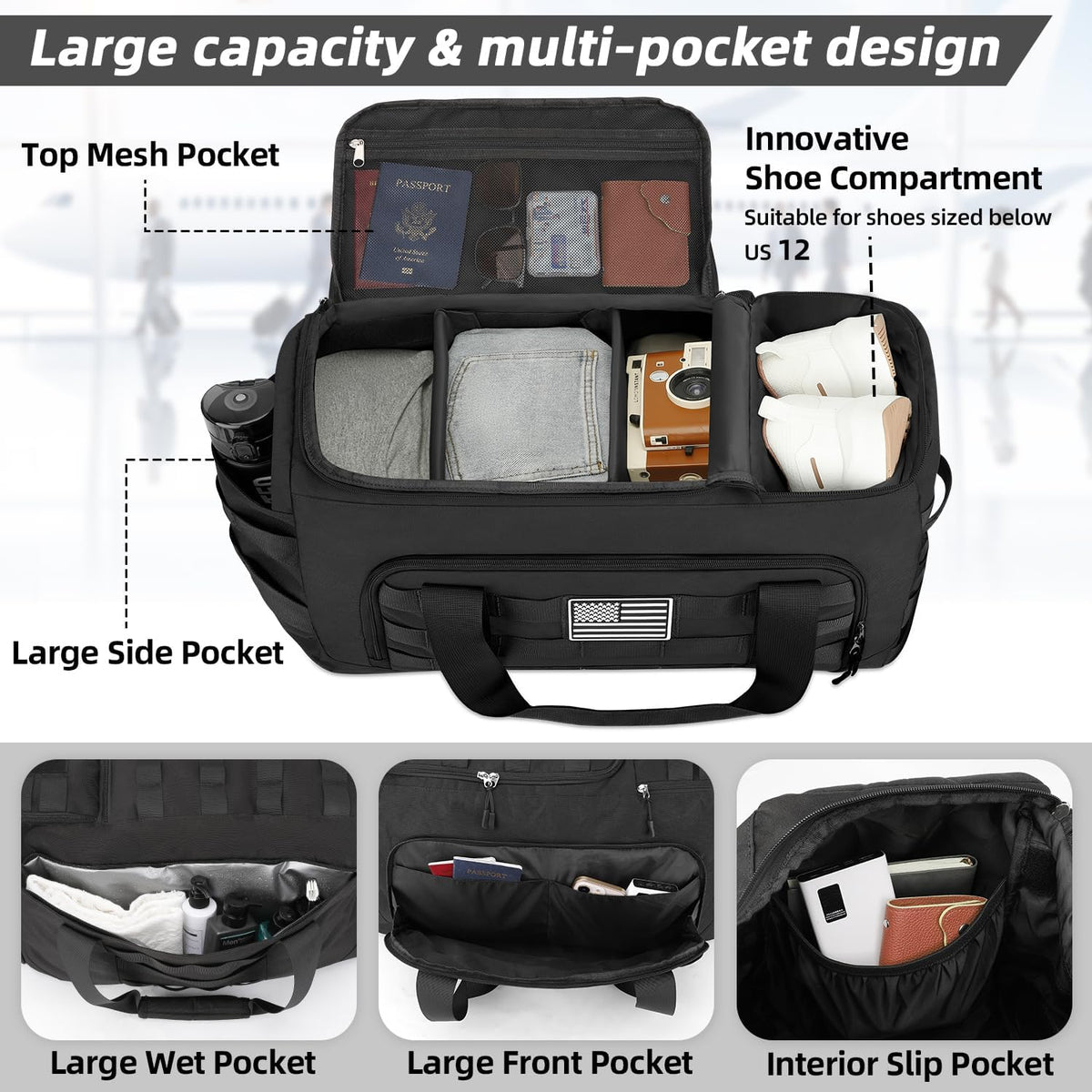 ZOMFELT Gym Bags for Men, 22x14x9 Carry On luggage Duffle Bag for Travel