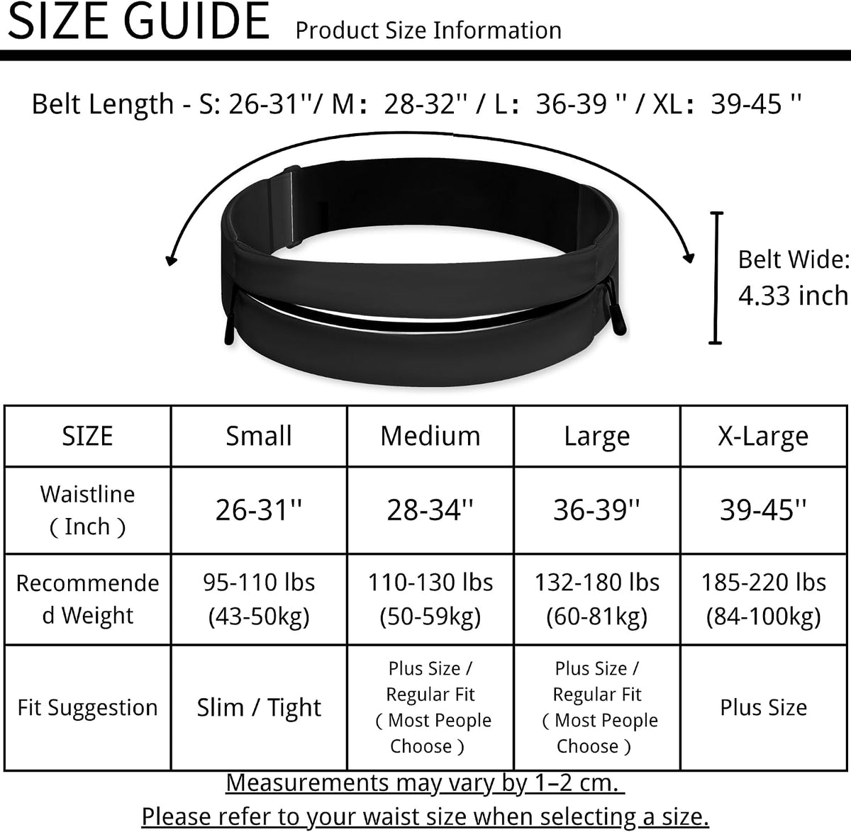 Running Belt for Men Women, Water-resistant Fanny Pack with 3 Zipper Pockets & Reflective Safety Strips, Adjustable Waist Pack Jogging Pouch for Phone, Keys & Essentials (Black, X-Large)