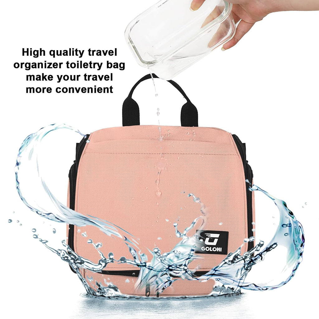 Goloni Hanging Toiletry Bag for Men Women, Water-Resistant Organizer,Pink