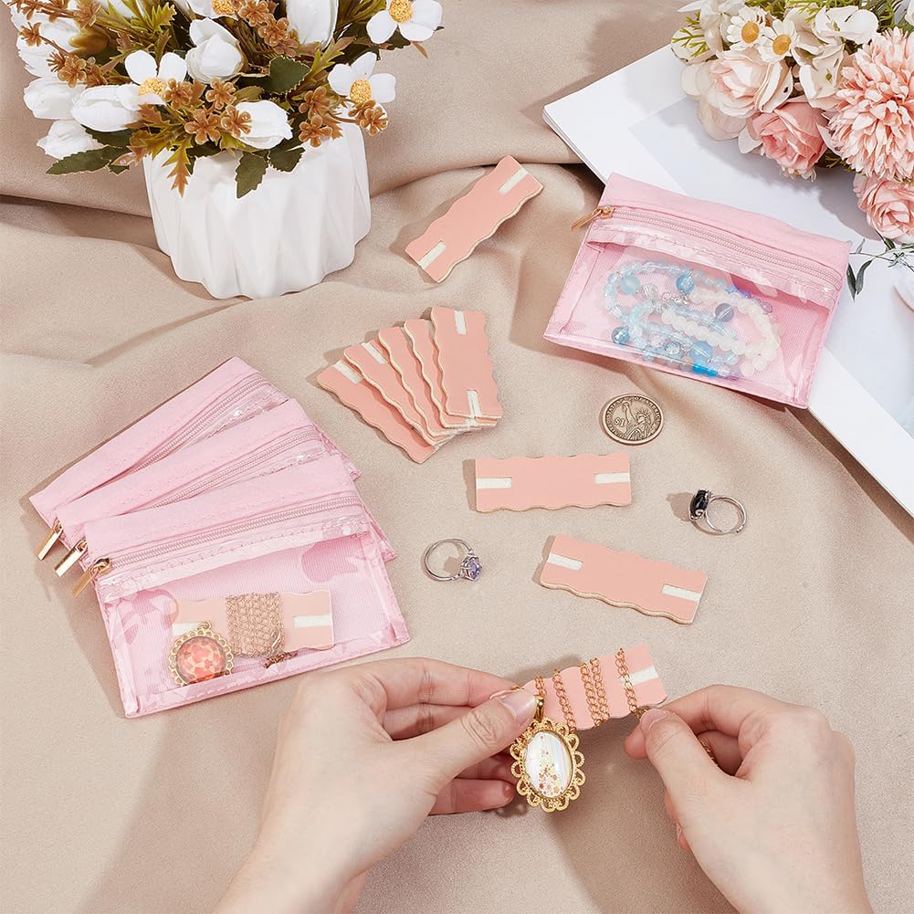 OLYCRAFT 10Pcs Pink Portable Tangle-Free Necklaces Organizer with 4Pcs Bags Tangle-Free Jewelry Organizer Necklace Card Holder Universal Jewelry Storage Case for Home Travel Chain Necklaces Storage