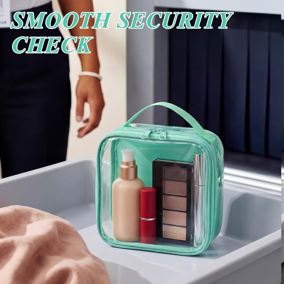 Abbylike 3 Pcs Small Toiletry Bags Reusable Quart Size Travel Liquid Pouch Single-sided Clear PVC Carry-on Organizer with Handle Cosmetic Bags for Airport Security Women Men(Green)