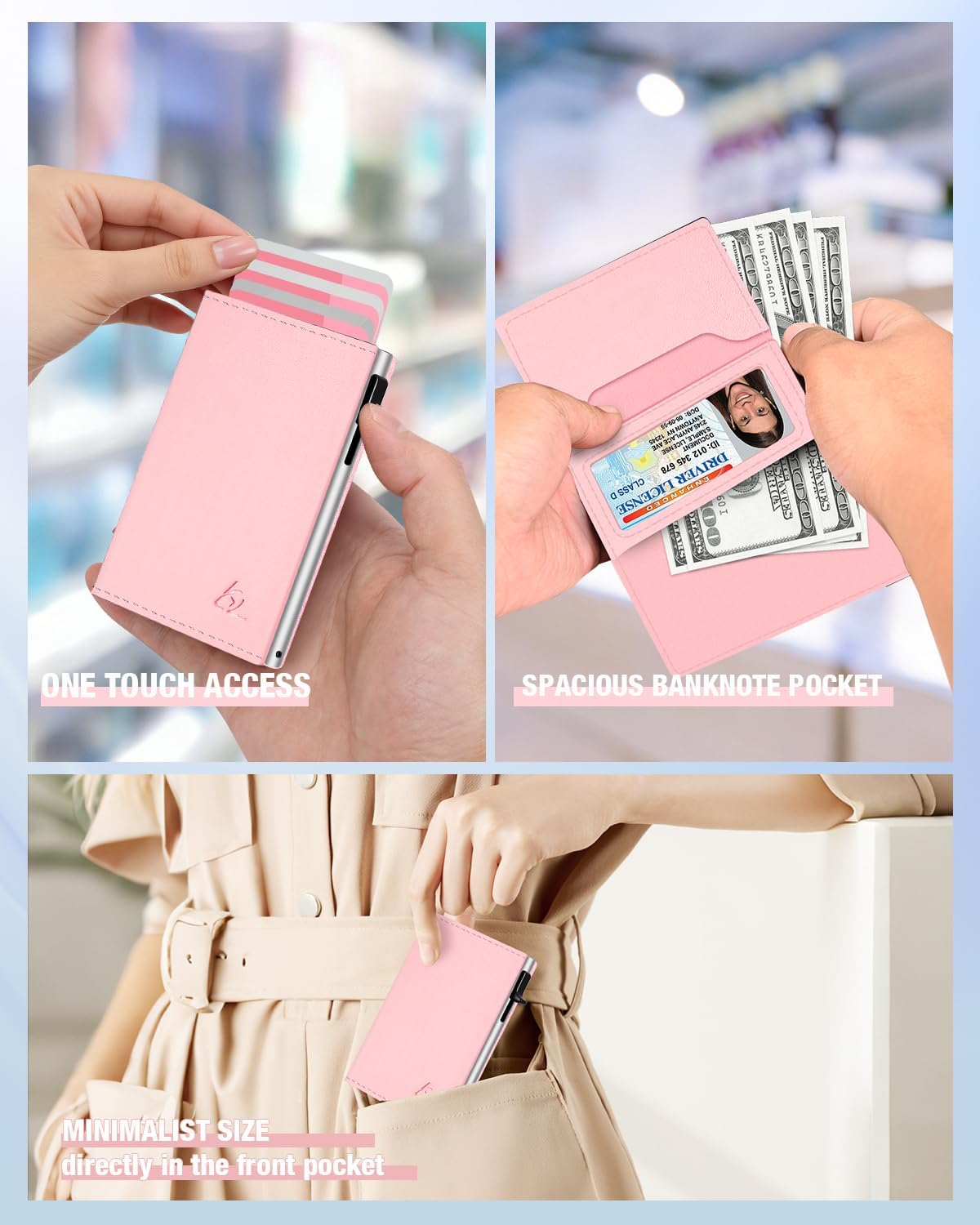 dwnkove Womens Wallet Card Holder - Pop Up Aluminum Case, Premium Flexible Leather, Smart Wallet for Women, RFID Blocking, Slim, Minimalist, Front Pocket - 9-14 Card Capacity | ID Window | Cash Slot