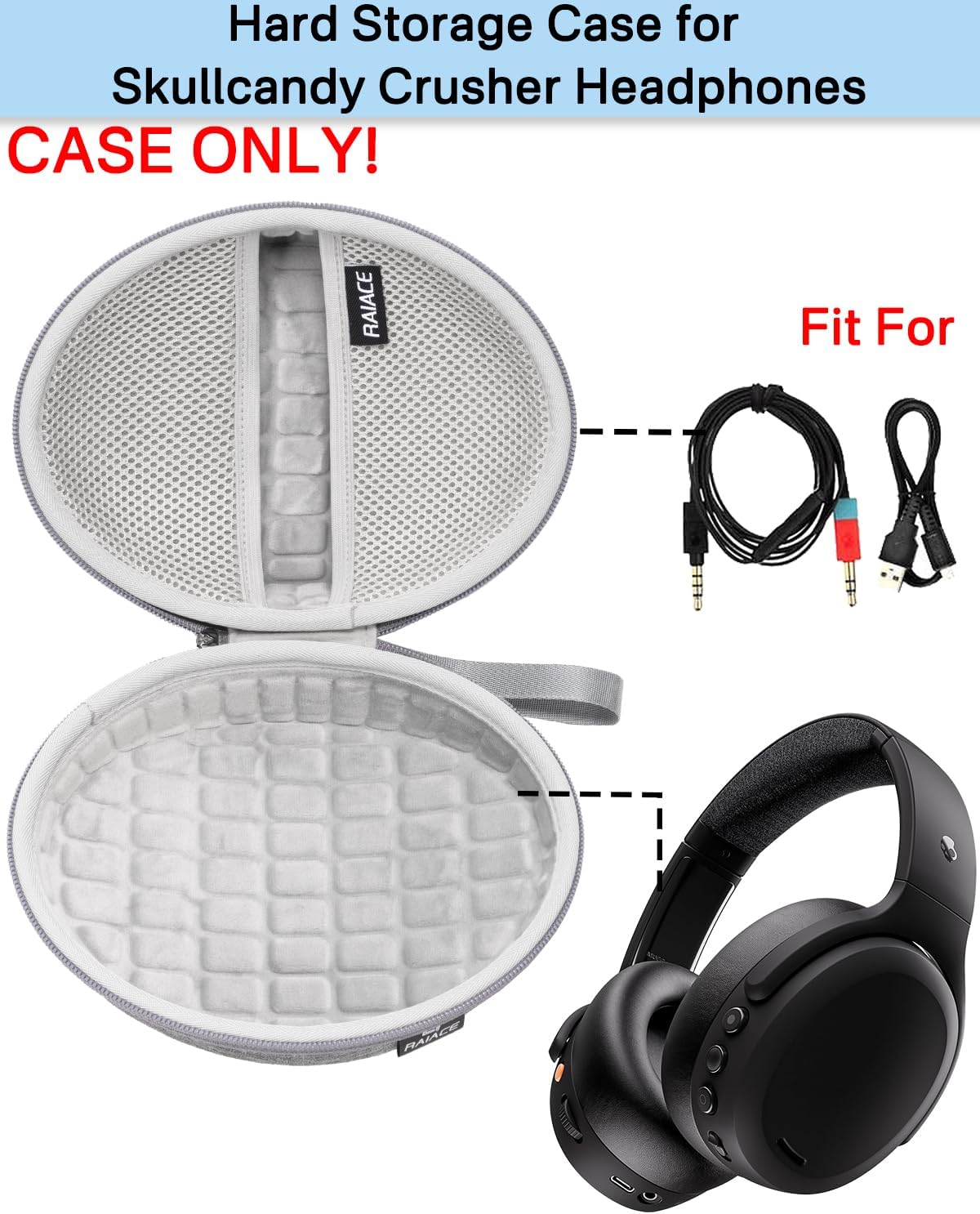 Hard Travel Carrying Case Compatible with Skullcandy Crusher Over-Ear Headphones. (Case Only, Not Include The Device)-Gray(Gray Lining)
