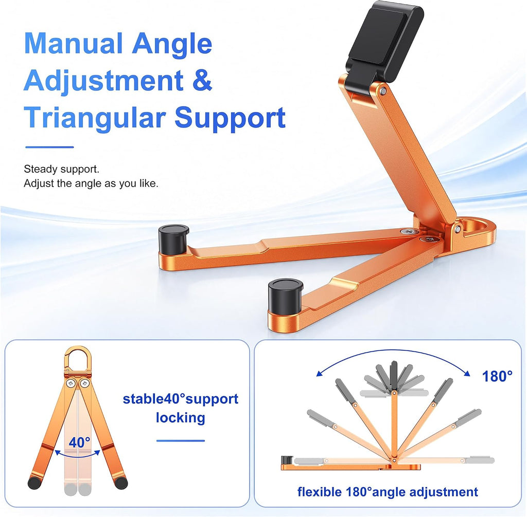 Portable Foldable Pocket Phone Stand with Keychain for Desk Travel（Orange）