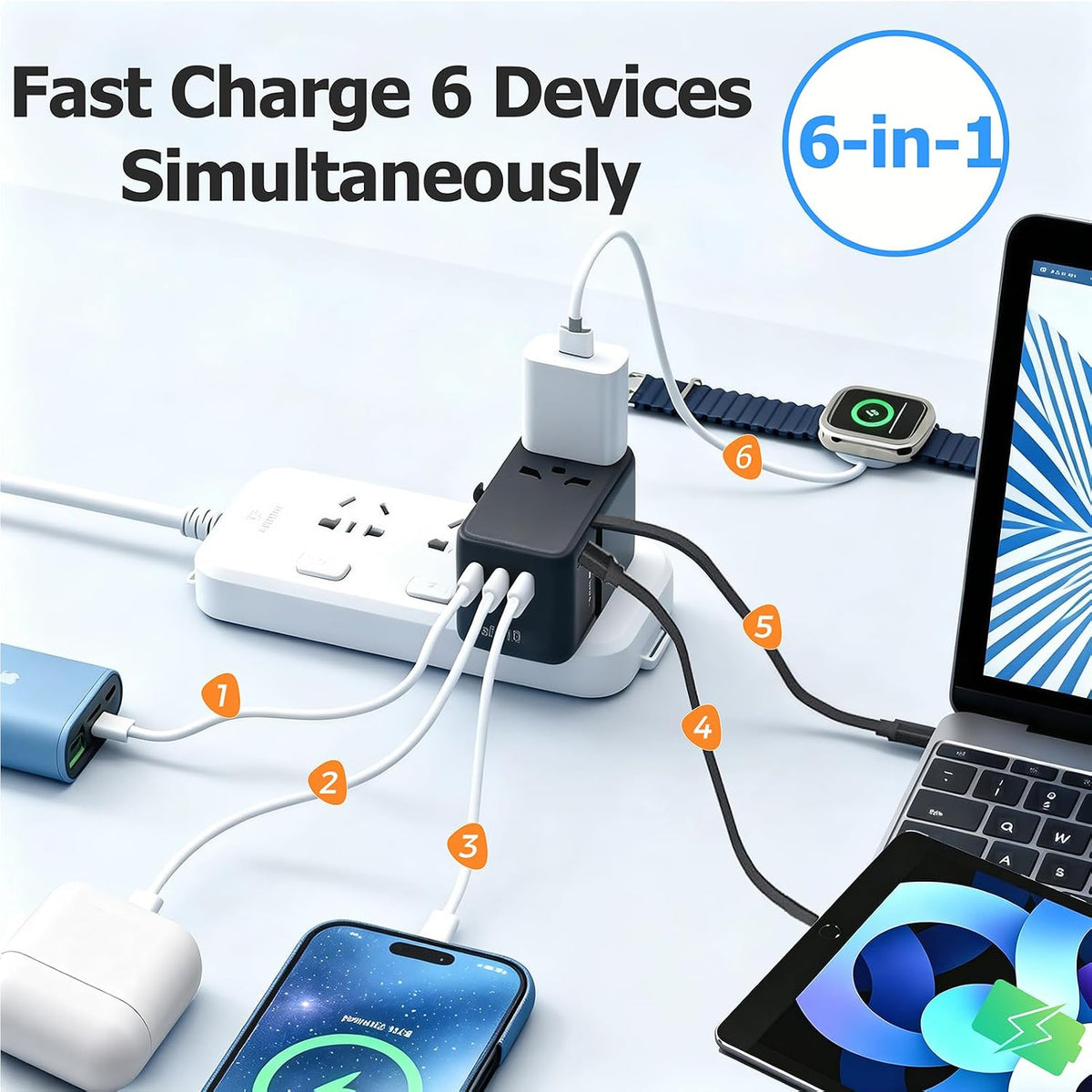 JMFONE 70W GaN Universal Travel Adapter with USB-C Cable for 200+ Countries