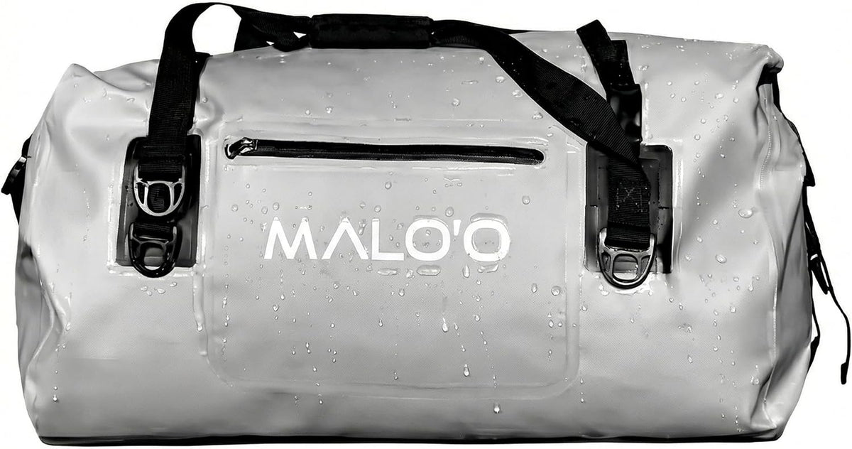 Malo’o Waterproof Dry Duffel, Heavy-Duty Roll Top Waterproof Gear Bag with Shoulder Strap & Molle Loops, Marine Duffel for Kayaking, Boating, Camping, Beach & Travel, Grey, 40L