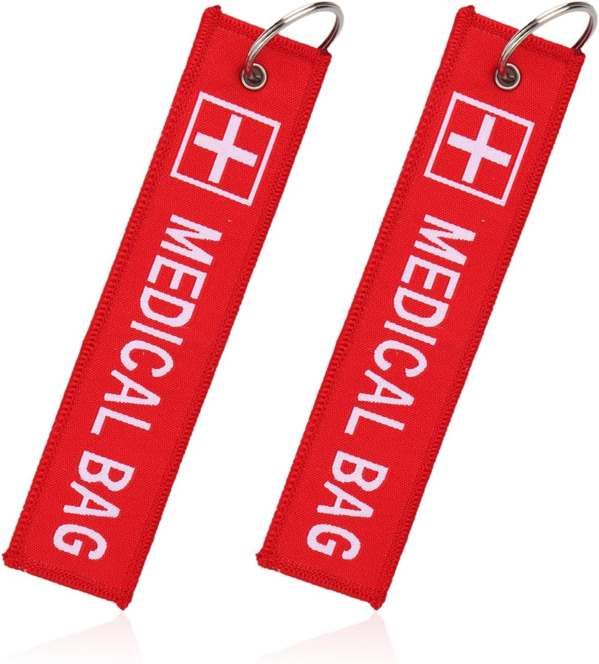 BOXOB 2pcs Medical Alert Tags for Bag, Double-Sided Medic Equipment Device Luggage ID Tag Durable Red Keychain for Backpack Luggage