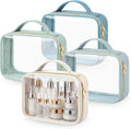 Abbylike 4 Pcs Clear Makeup Bags with Handles, Blue Tonal Combinations