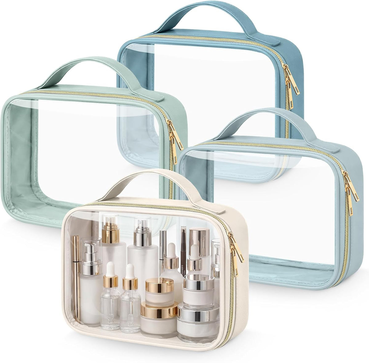 Abbylike 4 Pcs Clear Makeup Bags with Handles, Blue Tonal Combinations
