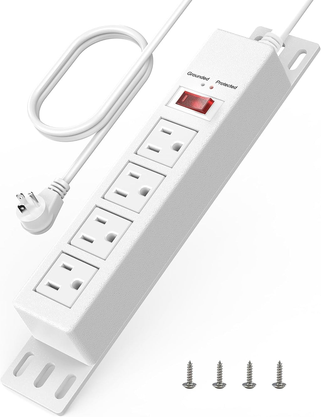 1500J Small Surge Protector Power Strip 4 Outlets 3 ft, White