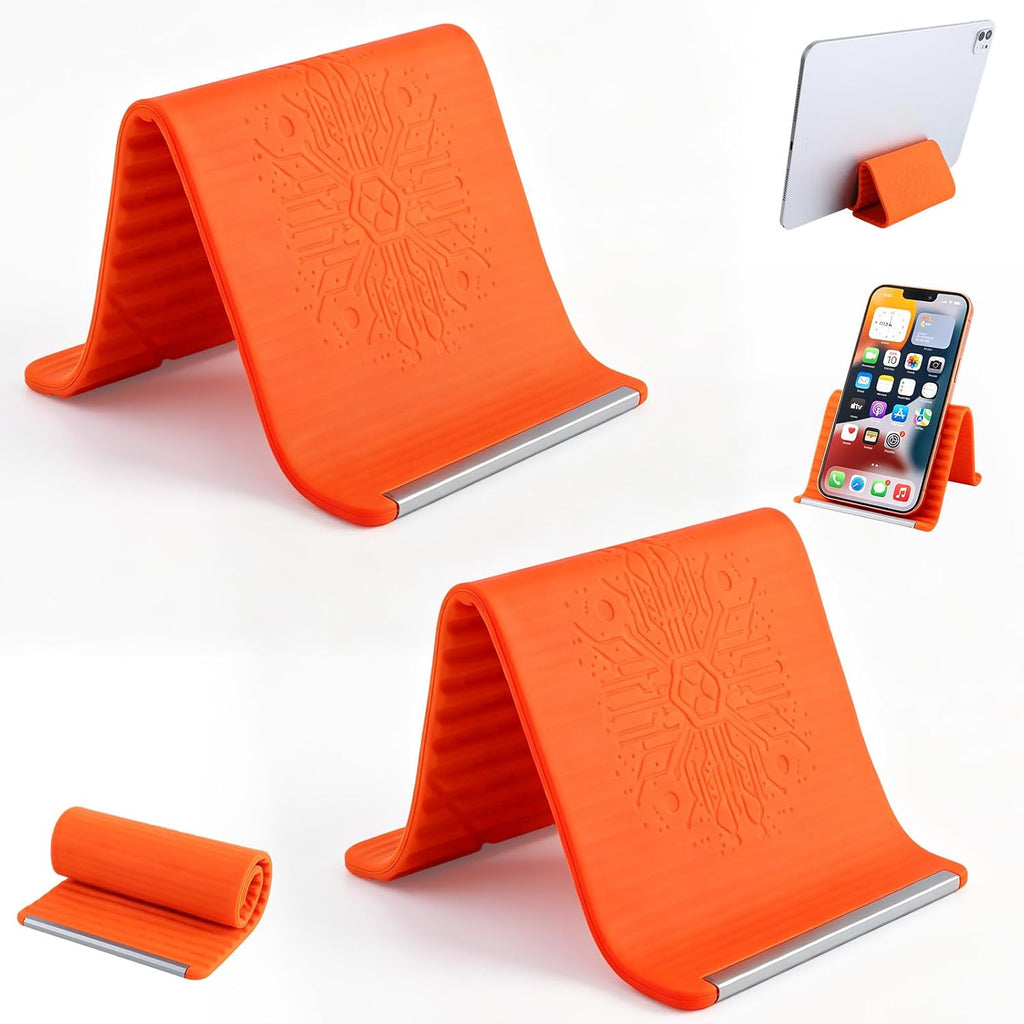 Flexible Foldable Phone Holder,Portable Foldable Silicone Phone Holder,Adjustable Desk Holder,Ergonomic Multi-Angle Viewing Holder for Video Calls, Streaming for Mobile Phone,Tablets (2pcs)
