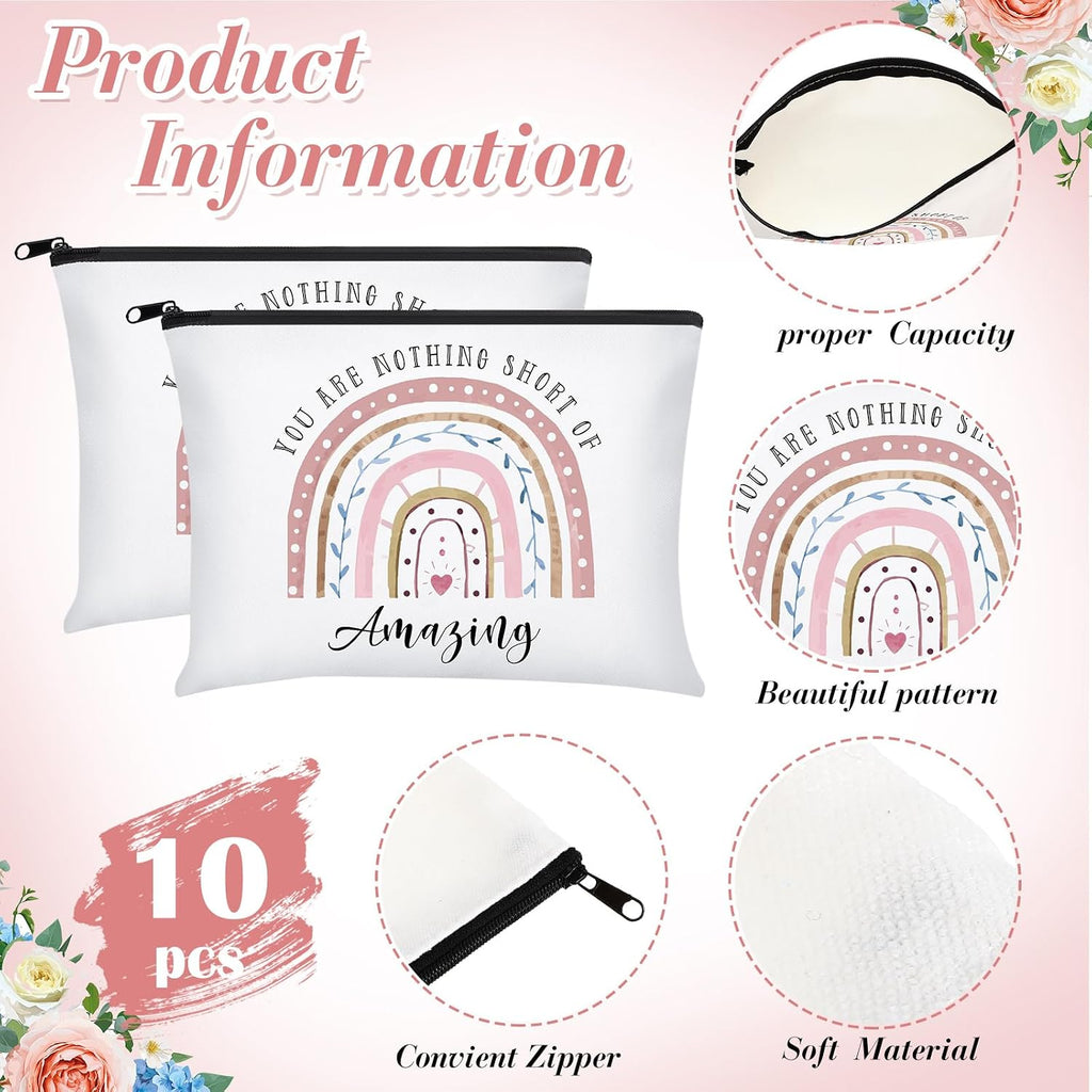 Chunful 10 Pcs Canvas Makeup Bags for Women, Amazing, White