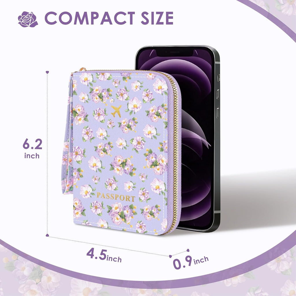 KONVINIT Purple Passport Holder For Travel, RFID Blocking Leather Passport Cover For Women, Cute Passport Wallet with Zipper Closure