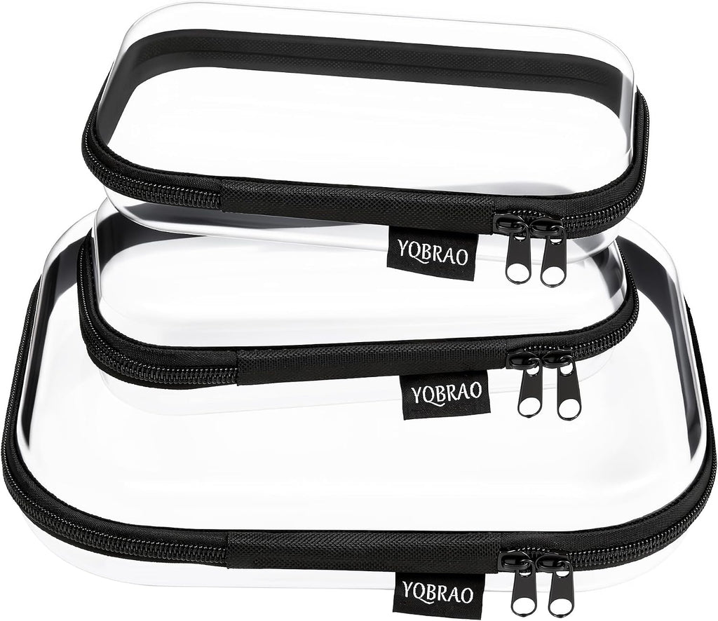 YQBRAO 3-Piece Clear Hard Shell Zipper Case Set, 1M 2S, Black