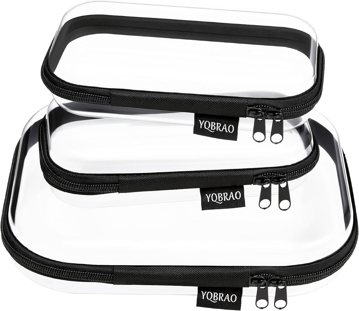 YQBRAO 3-Piece Clear Hard Shell Zipper Case Set, 1M 2S, Black