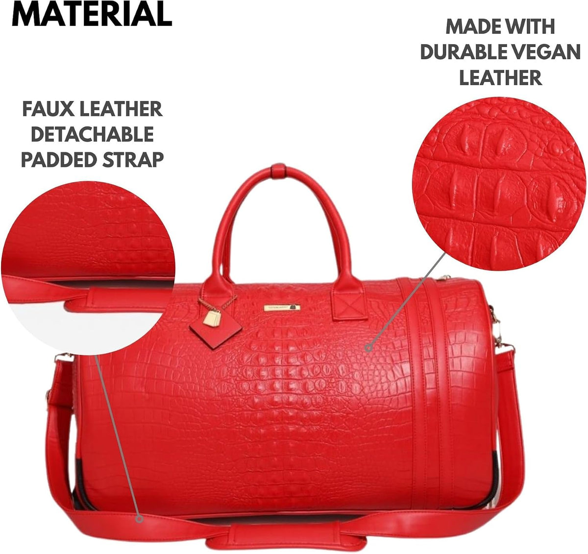 Tote&Carry Apollo 2 Large Rolling Duffle Bag with Wheels, Carry-On Roll Duffel for Travel, Gym, Sports, Daily, Weekend & All-Purpose Use for Men & Women (Crocodile Skin, Red)
