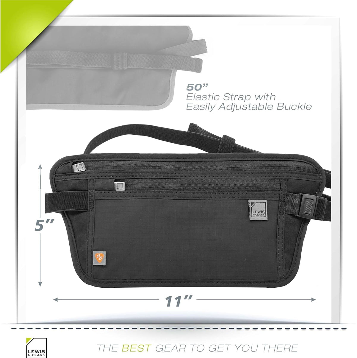 Lewis N. Clark Travel Money Belt Pouch, Slim RFID Blocking Anti Theft Waist Stash Pouches for Cash, Cards and Passport Holder