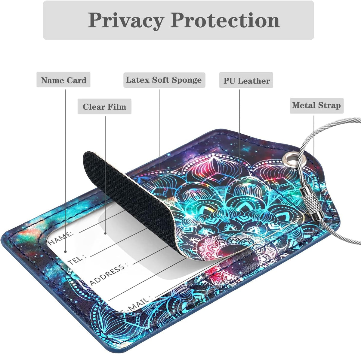 (2 Pack) Luggage Tag for Suitcases Leather Privacy Cover ID Label Travel