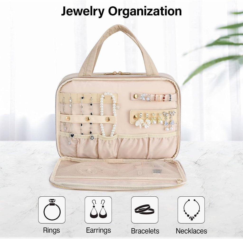 Hanke Hanging Travel Toiletry Bag with Jewelry Organizer, Apricot