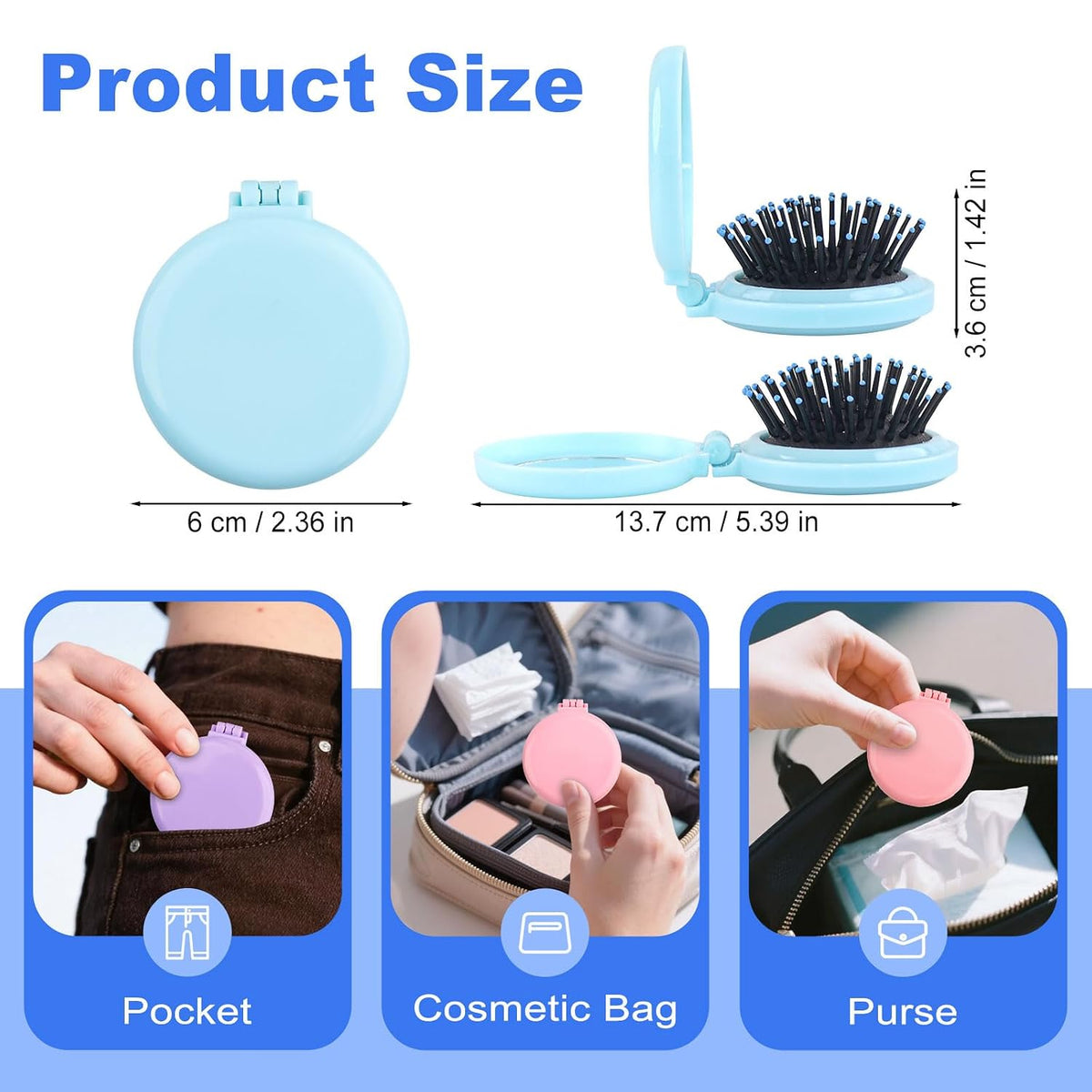 4 Colors Folding Mirror Hairbrush (48 Pcs)