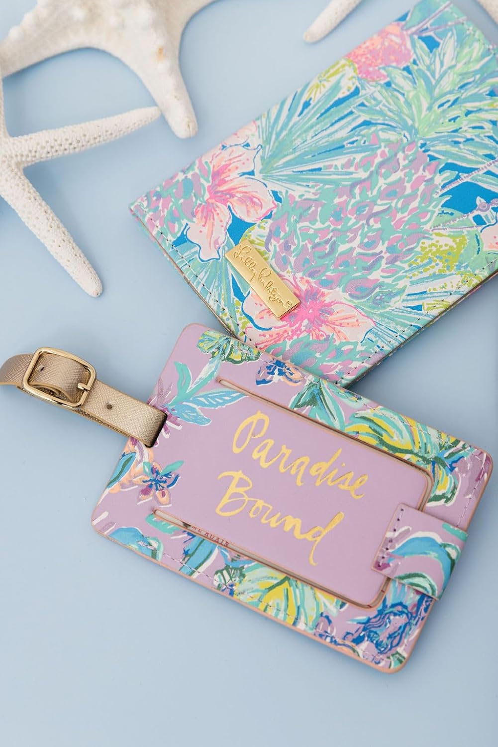 Lilly Pulitzer Leatherette Luggage Tag with Secure Strap, Colorful Suitcase Identifier for Travel